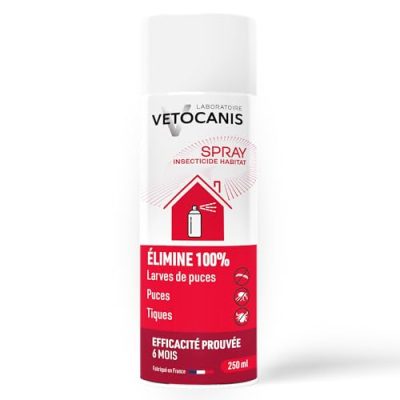 Vetocanis Spray insecticide habitat anti-puces, œufs, larves et tiques 250 ml – Effet immédiat jusqu’à 6 mois