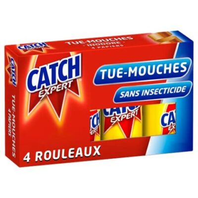 4x Catch Expert Rouleau de papier tue-mouches inodore, piège collant