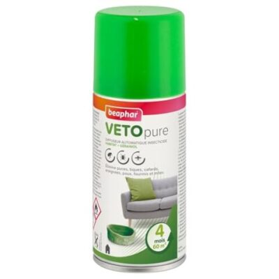 Beaphar VETOpure Diffuseur automatique insecticide, anti Puces, tiques, cafards... (60m², 4 mois, 150 ml)