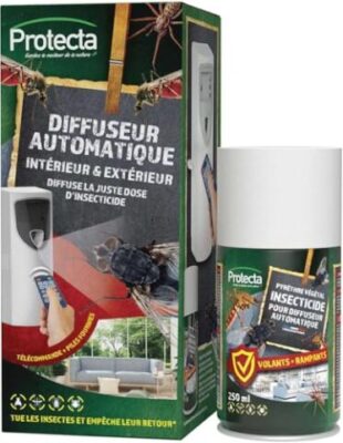 Protecta® Diffuseur insecticide automatique programmable, Anti-Mouches, Moustiques, insectes Volants & Rampants, télécommande incluse, aérosol au Pyrèthre (250 ml)