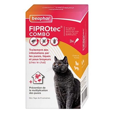 Beaphar – FIPROTEC Combo Fipronil – Pipettes anti-puces et tiques pour chat et furet – 3 x 0,5 ml
