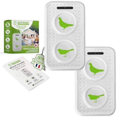 Isotronic® répulsif oiseaux à ultrasons et flash lumineux – anti-pigeons, mouettes, chats et autres animaux, pour balcon, fenêtre, arbres fruitiers et jardin