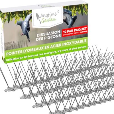 Piques en Acier Inoxydable Anti – Oiseaux – Repoussant Durable de Pigeons – Très dissuasif pour Les Oiseaux, Corbeaux et Les piverts – Facile à Installer et enlever, 15ft Soit 3M