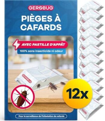 Gerobug 12x Piège à cafards adhésif avec pastille d'appât