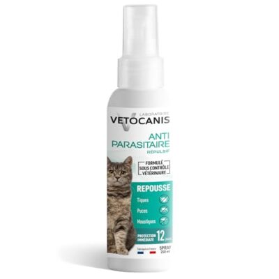 Vetocanis | Spray Anti-Tiques, Anti-Moustiques, Anti-Puces Chat | Traitement Protection Antiparasitaire Chat | 12 Jours | Chat de + de 3 Mois | Tous Types de Poils | Formulé sous contrôle Vétérinaire