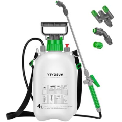 VIVOSUN Pulvérisateur à Pression 4L avec 3 Buses Dont Laiton Réglable, Tuyau 127 cm et Valve de Sécurité pour Désherbage, Traitement des Plantes & Entretien de la Pelouse
