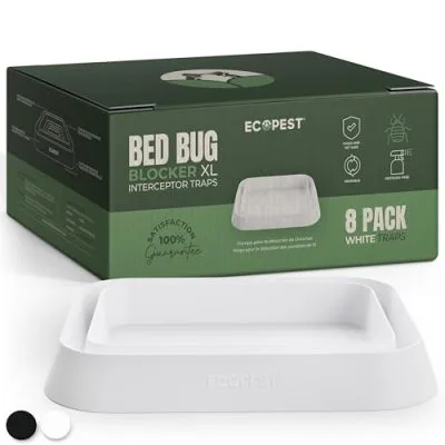 Intercepteurs de Punaises de Lit – Lot de 8 | Bed Bug Blocker (XL) Pièges Intercepteurs (Blancs) | Piège à Insectes Extra Large, Dispositif de Contrôle, et Détecteur Contre les Punaises de Lit