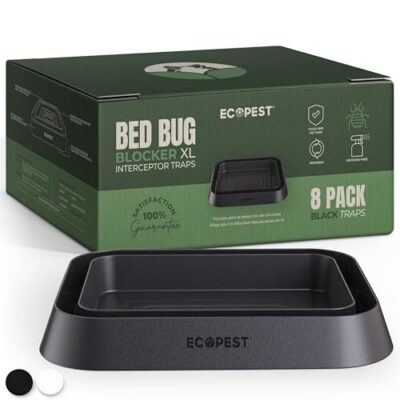 Intercepteurs de Punaises de lit – Lot de 8 | Bed Bug Blocker (XL) Pièges Intercepteurs (Noirs) | Piège à Insectes Extra Large, Dispositif de Contrôle, et Détecteur Contre les Punaises de Lit