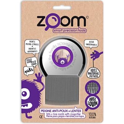 ZOOM Peigne anti-poux et lentes en acier trempé inoxydable, avec loupe