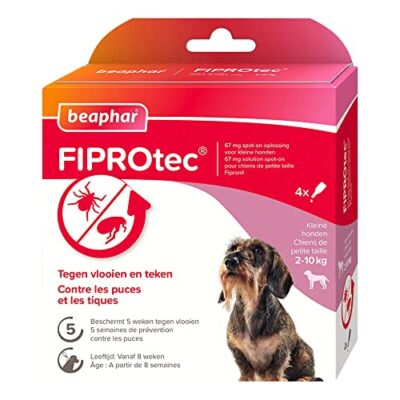 Beaphar – FIPROTEC Solution Spot-on pour Petits Chiens (2-10 kg) 67 MG – À Base de Fipronil – Contre Les Puces – Protège Contre Les Infestations par Les Tiques – 4 Pipettes de 0,67 ML