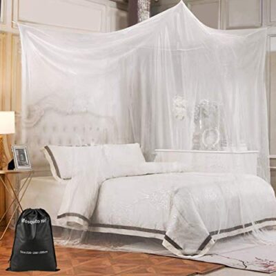 Nabance moustiquaire de lit xxl 220x200x200 cm, grande moustiquaire baldaquin pour lit double, simple ou bébé, protection anti-moustiques avec 6 patchs adhésifs et sac de rangement