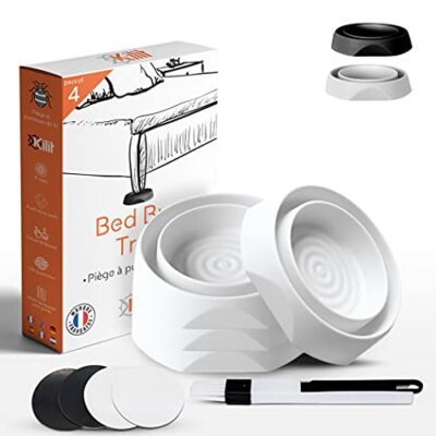 GREENBUGS Piège Punaises de Lit (x4) avec Terre de Diatomée 100% Bio - Kit Intercepteurs Anti-Punaises pour Pieds de Lit - Solution Efficace - Inclus Mode d’Emploi