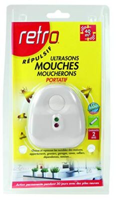 RETRO | RÉPULSIF ULTRASONS MOUCHES – MOUCHERONS | Blister de 1 émetteur portatif pour 40 m² | RUSMO2