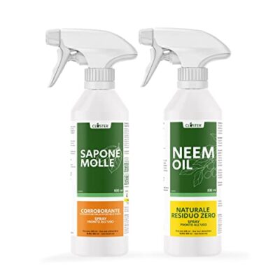 CLOSTER Set Huile de Neem et Savon Potassique pour Plantes - Anti Acariens Anti Cochenille Anti Pucerons Araigneé Rouge – Protection Naturelle du Jardin Contre Insectes Parasites (2x500ML Prêt emploi)