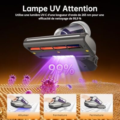 Jimmy JV35 Aspirateur Matelas Anti Acariens 700W avec Stérilisation UV-C, Chauffage à 60℃, Système de Filtration Dual-Cyclonic, Aspirateur pour Lit, Canapé, Surface en Tissu etc