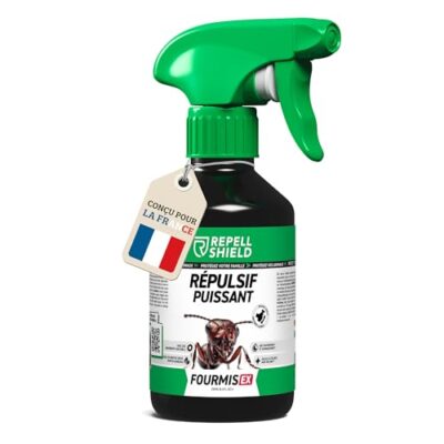 Repellshield® spray anti-fourmis à la citronnelle 250 ml, répulsif naturel pour intérieur et extérieur, barrière efficace pour cuisine, potager, jardin et zones de pique-nique, parfum citronné, sans taches ni résidus