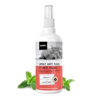 Spray Anti Puce Anti Tique Chien et Chat 500ml - Spray Non Tachant avec l'arbre à Thé, Clou De Girofle, Menthe Poivrée Chatons & Chiots - Toutes Races & Tailles