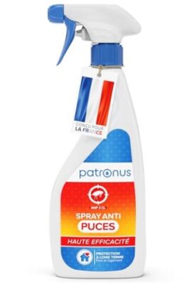 Patronus Spray Anti Puces Chat & Chien 500ml - Non Tachant & sans Odeur - Traitement Anti Puces, Tiques, Acariens pour la Maison, Meubles & Textiles - Spray Anti Puce Maison Très Efficace