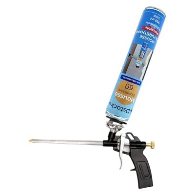 DSTOCK60 - LOT DE 4 MOUSSES PISTOLABLES + 1 PISTOLET + 1 NETTOYANT - MOUSSE EXPANSIVE 750 ML - MOUSSE POLYURÉTHANE PROFESSIONNELLE - ISOLE, COLLE ET REBOUCHE - EXTÉRIEUR ET INTÉRIEUR