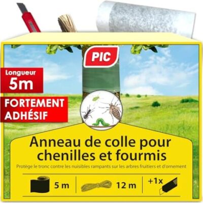 PIC Bande Glue Arbre Fruitier- 5 mètres Glue Arboricole, Anneau de Colle Efficace Contre Les chenilles, Fourmis et Autres Insectes nuisibles, Convient pour Environ 11 Arbres (circonférence 45 cm)