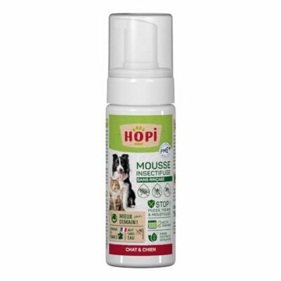 HOPI Mousse Insectifuge sans rinçage Chat et Chien 150 ML - Repousse Les Puces, Les Tiques et Moustiques - Extraits de Plantes Naturelles - Pratique et Econome - Fabriqué en France