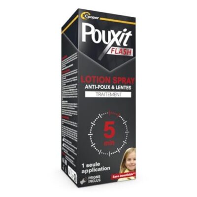 Pouxit Flash Lotion spray anti-poux et lentes, agit en 1 application de 5 minutes (150 ml)