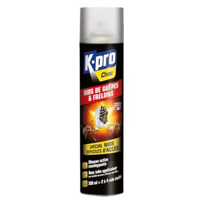 K.PRO choc – spray aérosol anti-guêpes et frelons 300 ml, mousse active professionnelle pour détruire 2 à 4 nids difficiles d’accès
