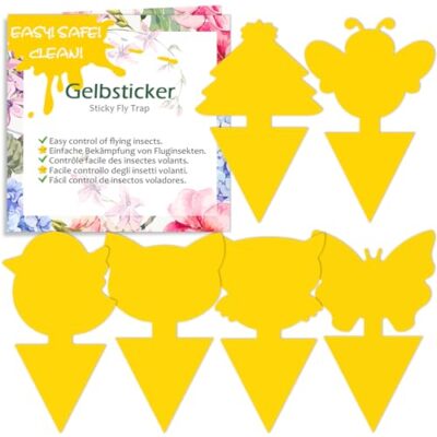 Blooven 60pcs Pièges à Insectes, Anti Moucherons Interieur, Pièges Engluées Autocollants Colle Double-Face Étanche Jaunes, Protection des Plantes Fleur Fruits (60 Pieces)