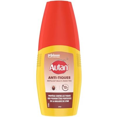 Autan Anti-Tiques Spray Corps - Jusqu'à 12H de Protection Immediate - Testé Dermatologiquement - 1 Spray, 100ml