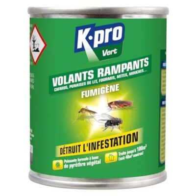 K.PRO Vert Fumigène insecticide insectes volants et rampants. Action radicale au pyrèthre végétal (environ 40m²)
