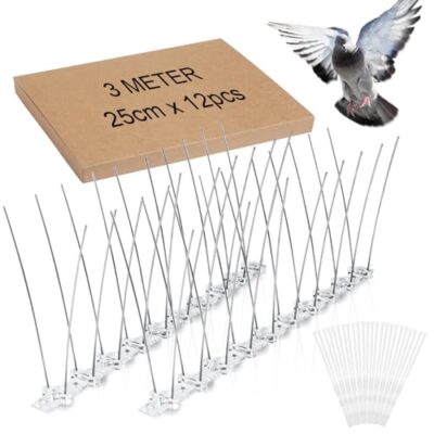 Pics anti-pigeons inox 3 m (12 x 25 cm) + colliers de fixation – répulsif oiseaux efficace