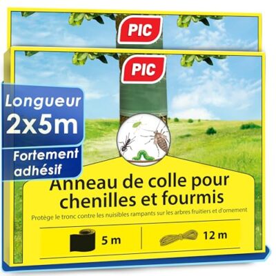 PIC Bande Glue Arbre Fruitier - 10 mètres Glue Arboricole, Anneau de Colle Efficace Contre Fourmis et Autres Insectes nuisibles, Convient pour Environ 22 Arbres (circonférence 45 cm)