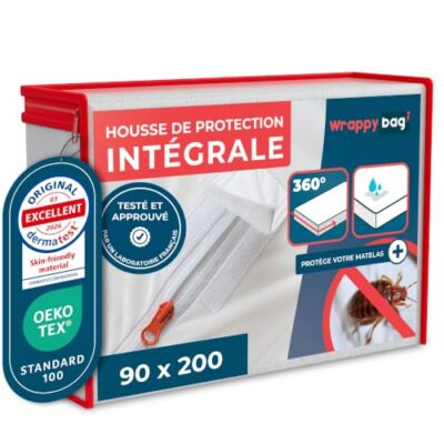 Wrappybag Housse Matelas Anti Punaise de Lit, Polycoton 90x200x20