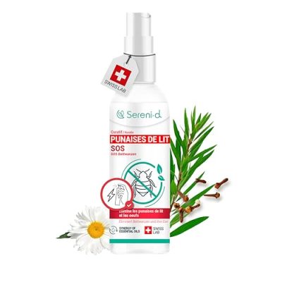 SOS ANTI PUNAISES DE LIT SUPER PUISSANT Sereni-d - Spray Insecticide CHOC Traitement naturel aux Huiles Essentielles et Fleur de Pyrèthre Végétal - Produit qui élimine les punaises de lit - 100mL