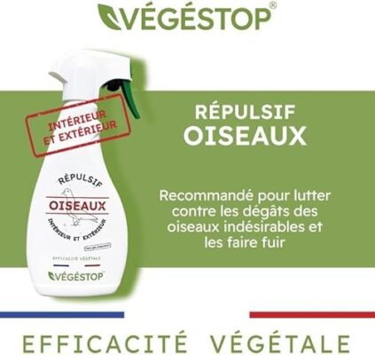 Spray Répulsif Oiseaux - Liquide - 500 ml - Origine végétale - Utilisation facile - Pour éloigner pigeons, corbeaux, pies, corneilles, étourneaux, mouettes - Pulvérisateur