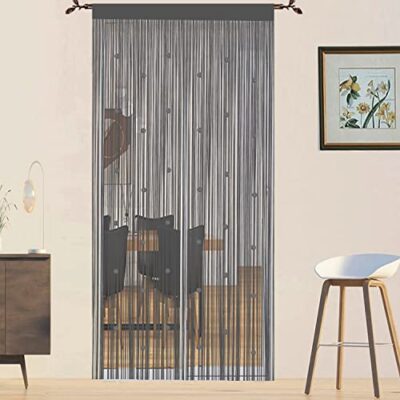 Rideau de porte en fils perlés gris 90x200 cm – moustiquaire anti-mouches extérieur, rideau décoratif pour portes et cloison de séparation intérieure