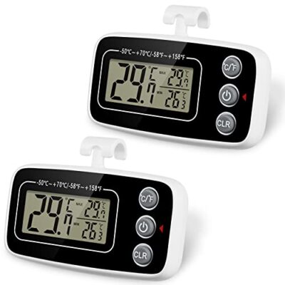 Vicloon Thermomètre de Réfrigérateur, 2pcs Thermomètre numérique, Thermomètres étanche Pour Congélateur aec Crochet Fonction D'enregistrement Max/Min Facile à Lire idéal Pour La Maison (Blanc et Noir)