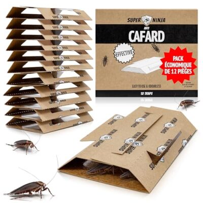 Super Ninja appâts anti-cafards – 12 pièges collants avec attractif puissant, produit non toxique et sans odeur pour maison, garage et cave