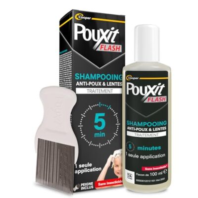 POUXIT - Flash - Shampooing anti-poux et lentes - Agit en 1 application de 5 minutes seulement - Traitement du cuir chevelu - 100 ml