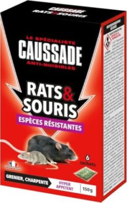 CAUSSADE Anti Rats & Souris, Efficacité Radicale, Lieux Secs, 6 Sachets de céréales, Prêt à l'emploi, 1 ingestion Suffit (6 sachets, 150g)