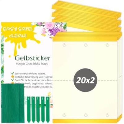 Blooven 40x Piège collant anti-mouches/moucherons, Autocollant étanche double-face jaune