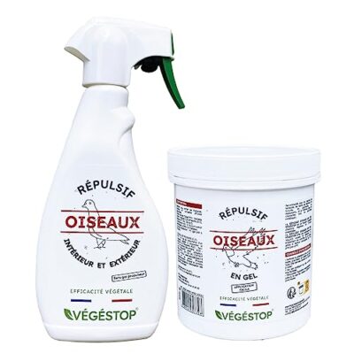 VEGESTOP Répulsif Oiseaux - Liquide 500 ML + Gel 500 GR - Pack Promo Protection Contre Les Pigeons, mouettes, Corbeaux