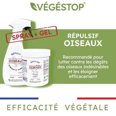 VEGESTOP Répulsif Oiseaux - Liquide 500 ML + Gel 500 GR - Pack Promo Protection Contre Les Pigeons, mouettes, Corbeaux