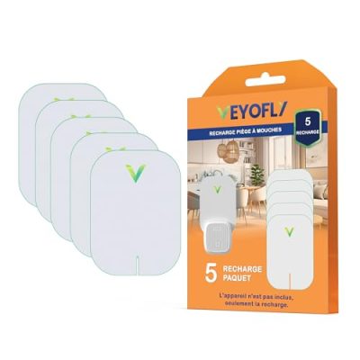 VEYOFLY Recharge piège à Insectes Volants - Recharges pour Attrape-Insectes à Brancher, piège à Mouches intérieur, moustiques, Insectes, moucherons, Mites - Recharges à Brancher (Lot de 5)
