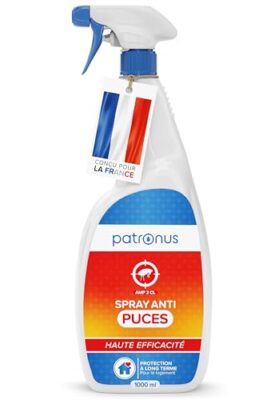 Patronus Spray Anti Puces Chat & Chien 1000ml - Non Tachant & sans Odeur - Traitement Anti Puces, Tiques, Acariens pour la Maison, Meubles & Textiles - Spray Anti Puce Maison Très Efficace
