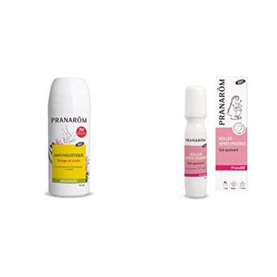 Pranarôm Roller Anti-Moustiques Bio Efficacité 7 Heures aux Huiles Essentielles Biologiques Aromapic 75 ml & Roller Huiles Essentielles Après-Piqûres Bio - Gel apaisant – Pranabb - 15 ml