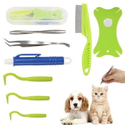 Pince à Tiques 9 in 1 Set Avec éTui, Pince à Tiques pour Humains Pince à Tiques pour Chiens, Carte à Tiques Set Complet pour Enlever Les Tiques pour Humains Chiens Enfants