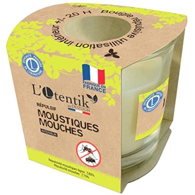 L'Otentik Bougie à la Citronnelle/Efficace contre les moustiques tigres – Fabriquée en France/Anti-moustique et anti-mouche