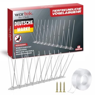 wortek Pics anti-pigeons en acier inoxydable 6 m avec points de rupture prévus pour les animaux, balcon, toit, jardin, fenêtre ? Protection contre les oiseaux, les oiseaux