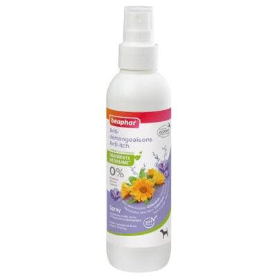 Beaphar spray anti-démangeaisons chien 200 ml – formule ecocert au calendula, aloe vera et huiles essentielles bio de lavande, géranium et menthe poivrée, pH neutre